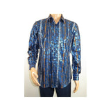 Men's Sports Shirt By Barocco Fashion Printed Long Sleeves Soft Feel EFS60 Navy - J.Valintin Men's Wear Legend - 99430