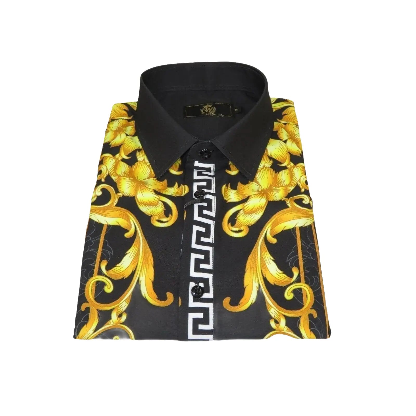 Men's Sports Shirt By Barocco Fashion Printed Long Sleeves Soft Feel EFS75 Black - J.Valintin Men's Wear Legend - 99434