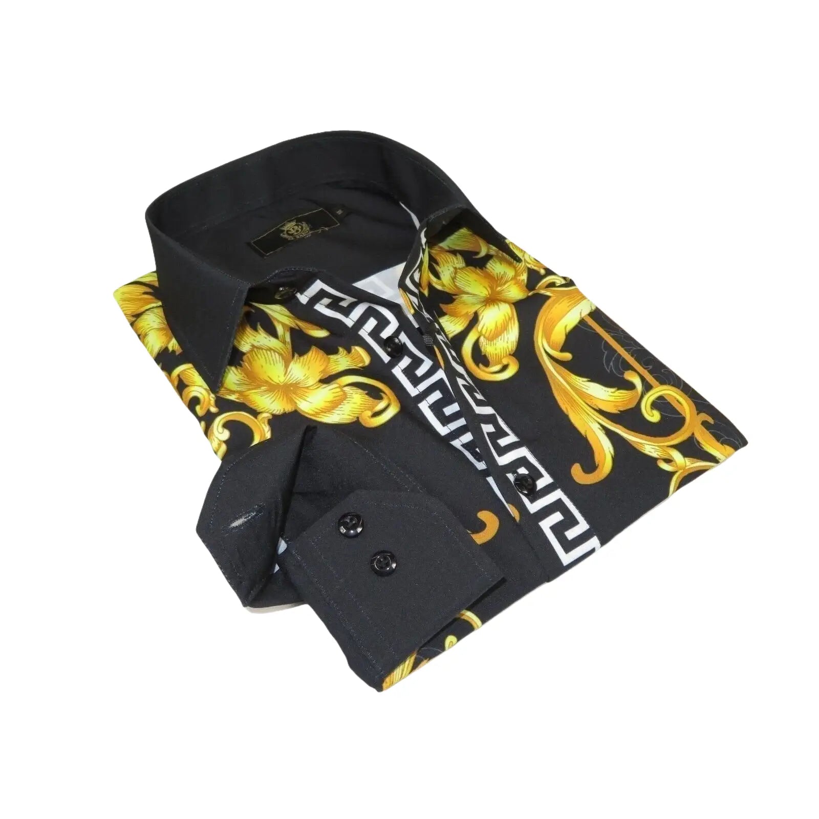 Men's Sports Shirt By Barocco Fashion Printed Long Sleeves Soft Feel EFS75 Black - J.Valintin Men's Wear Legend - 99434