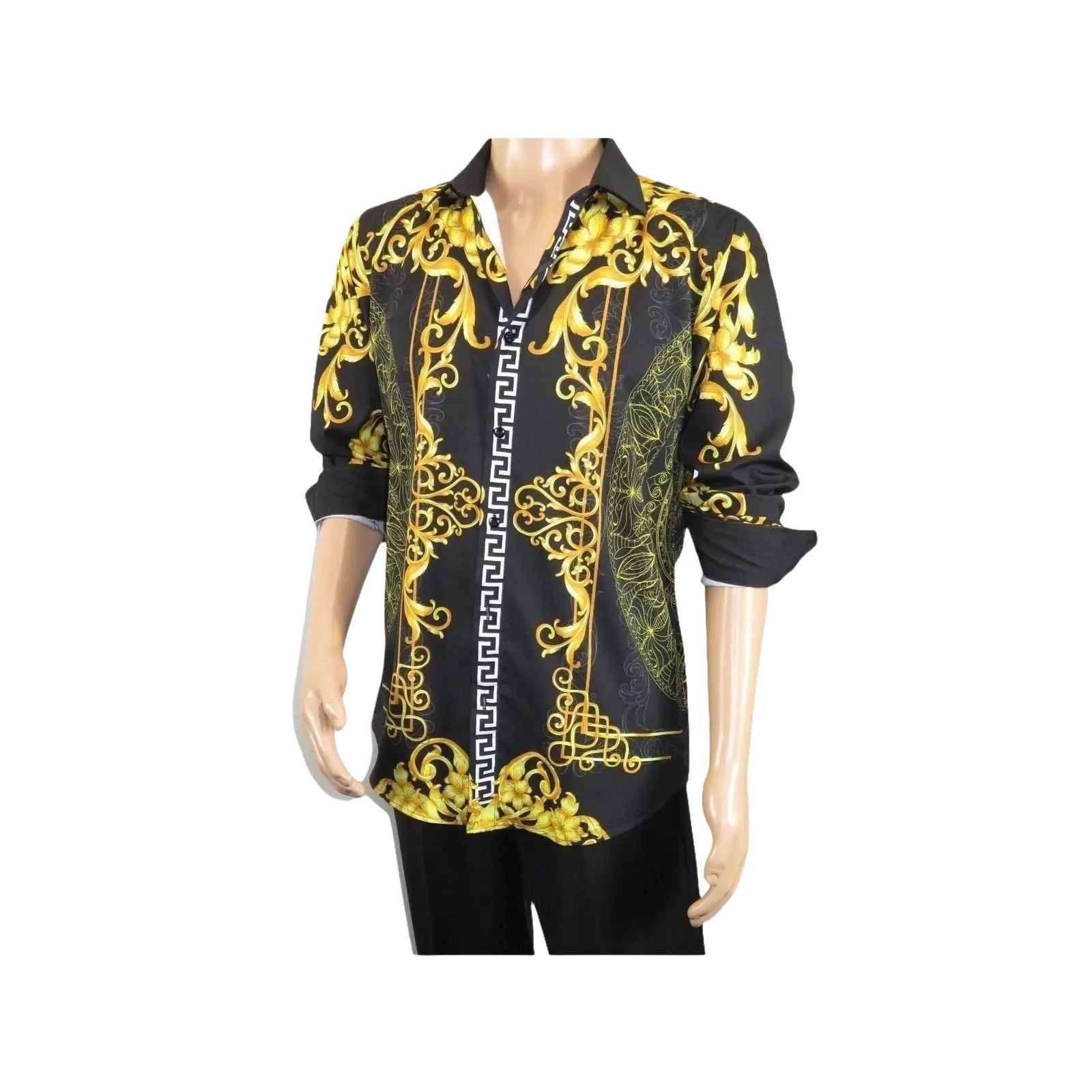 Men's Sports Shirt By Barocco Fashion Printed Long Sleeves Soft Feel EFS75 Black - J.Valintin Men's Wear Legend - 99434