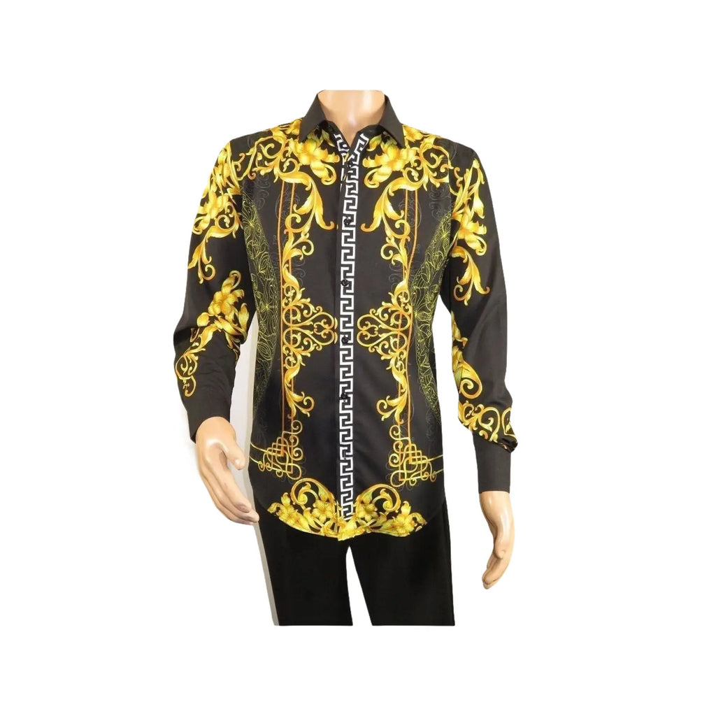 Men's Sports Shirt By Barocco Fashion Printed Long Sleeves Soft Feel EFS75 Black - J.Valintin Men's Wear Legend - 99434