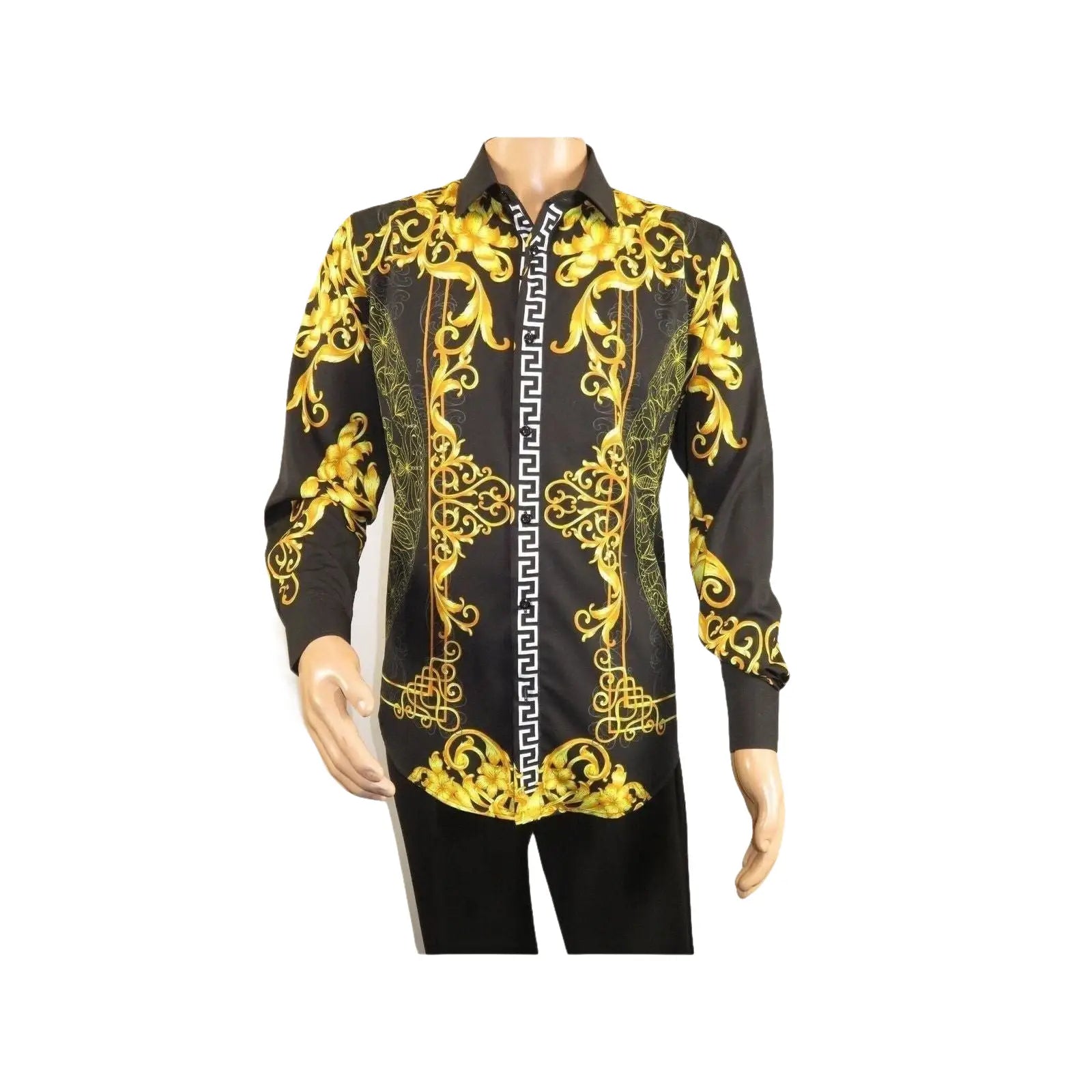 Men's Sports Shirt By Barocco Fashion Printed Long Sleeves Soft Feel EFS75 Black - J.Valintin Men's Wear Legend - 99434