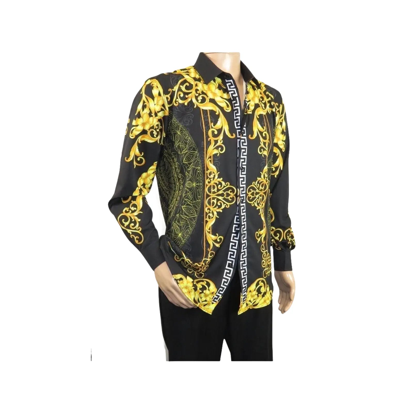 Men's Sports Shirt By Barocco Fashion Printed Long Sleeves Soft Feel EFS75 Black - J.Valintin Men's Wear Legend - 99434