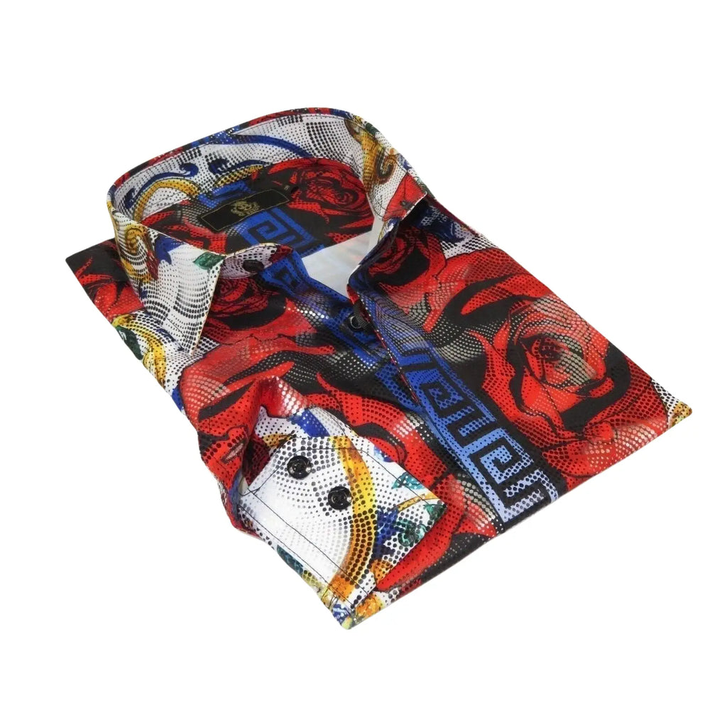 Men's Sports Shirt By Barocco Fashion Printed Long Sleeves Soft Feel EFS78 Multi - J.Valintin Men's Wear Legend - 99438