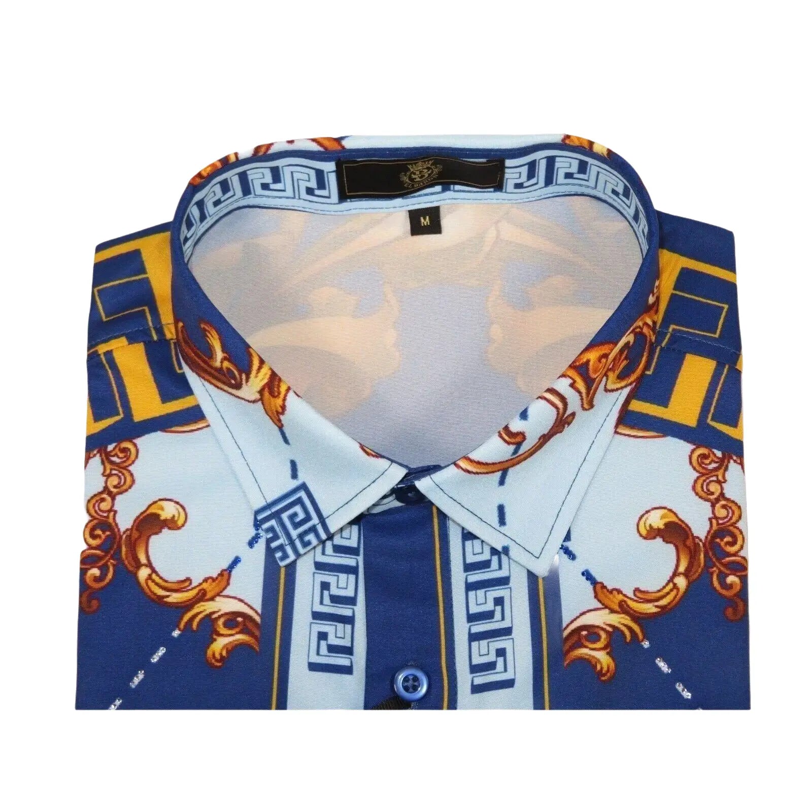 Men's Sports Shirt By Barocco Fashion Printed Long Sleeves Soft Feel ERS401 Blue - J.Valintin Men's Wear Legend - 99442