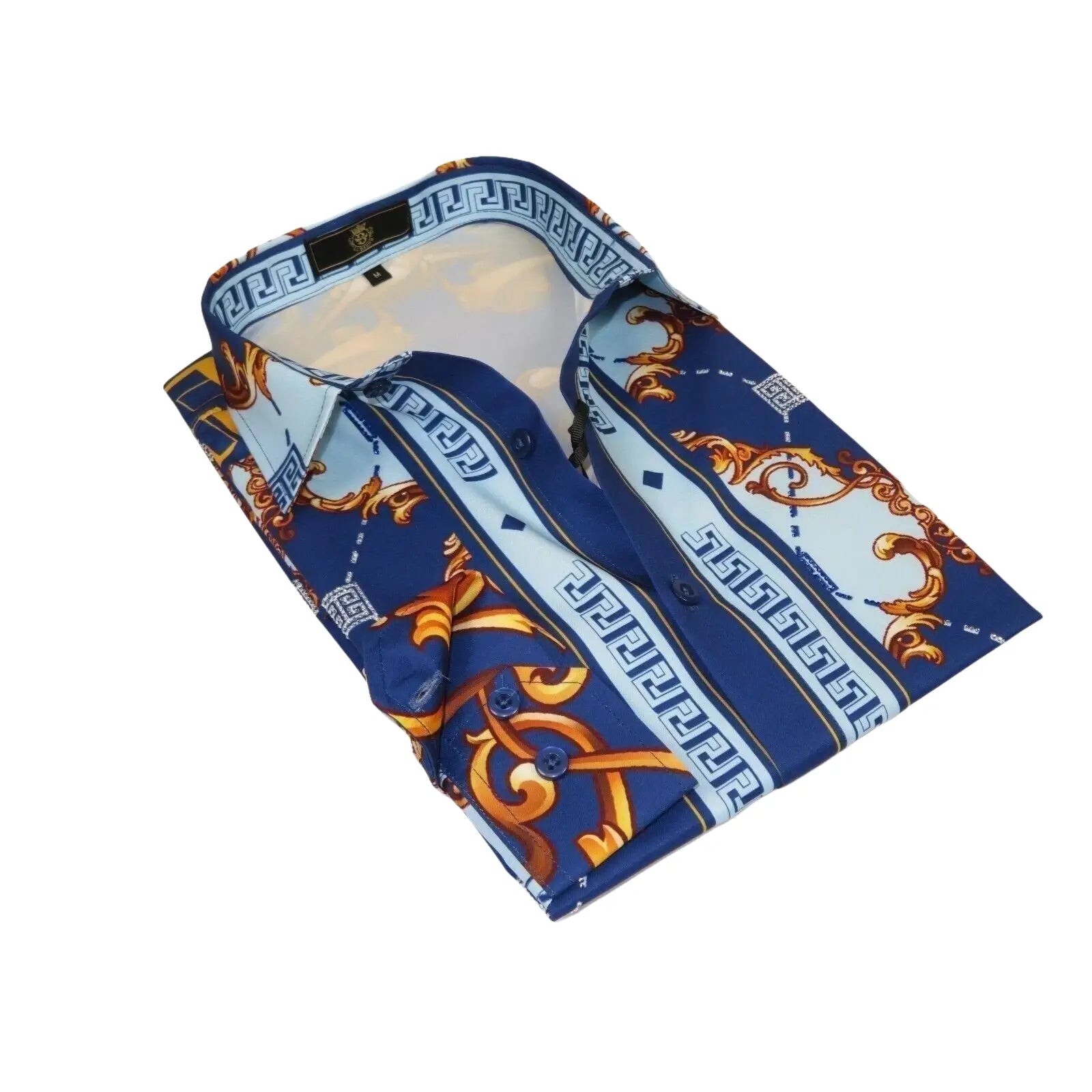Men's Sports Shirt By Barocco Fashion Printed Long Sleeves Soft Feel ERS401 Blue - J.Valintin Men's Wear Legend - 99442