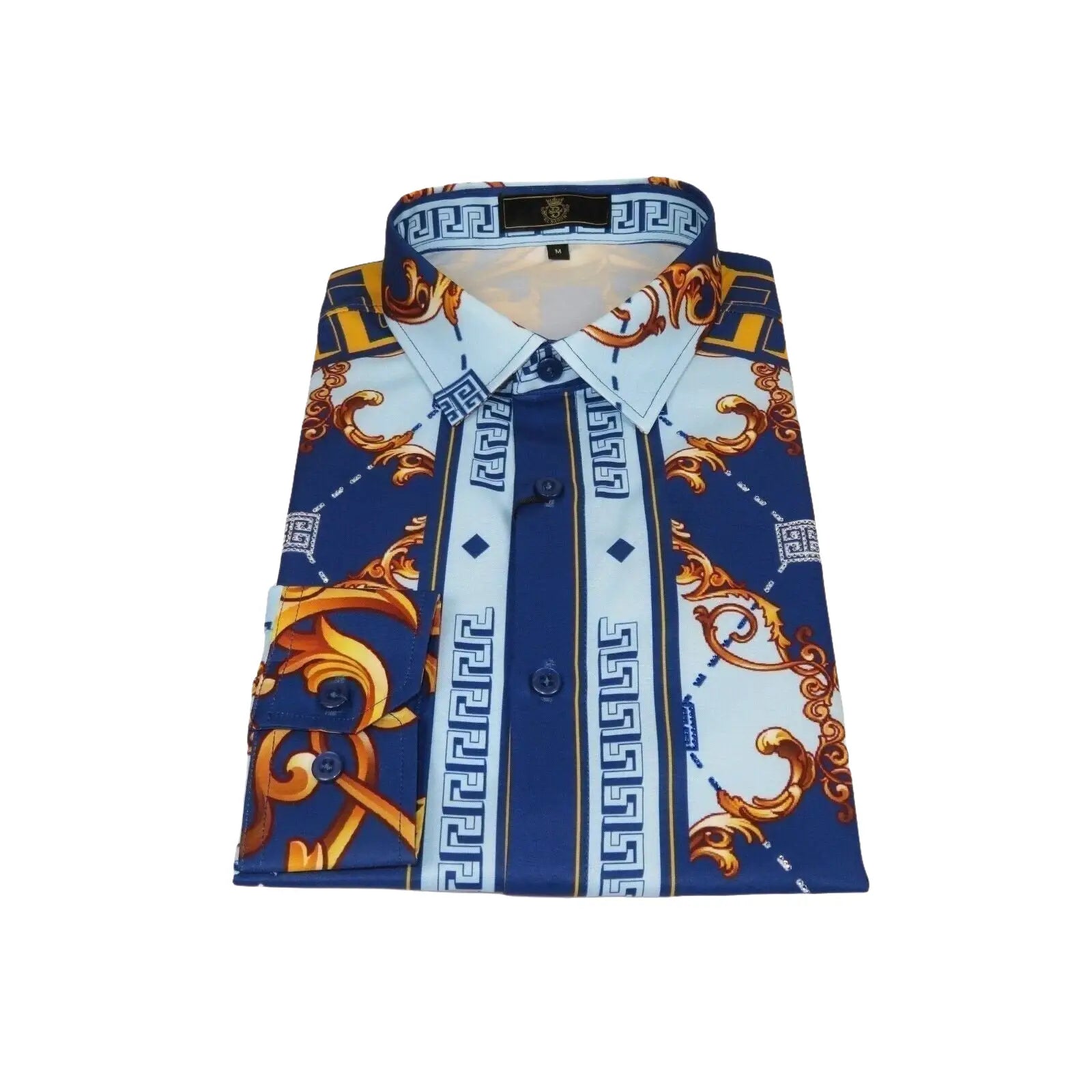 Men's Sports Shirt By Barocco Fashion Printed Long Sleeves Soft Feel ERS401 Blue - J.Valintin Men's Wear Legend - 99442