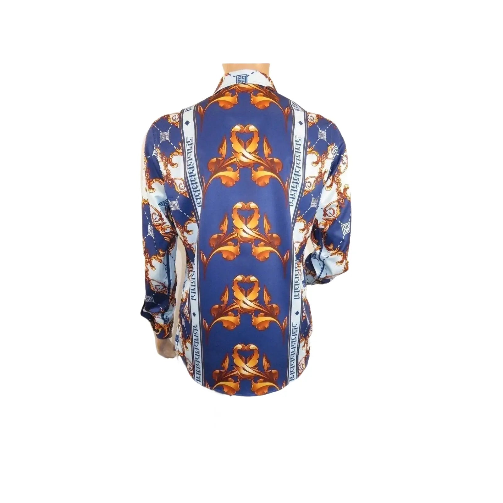 Men's Sports Shirt By Barocco Fashion Printed Long Sleeves Soft Feel ERS401 Blue - J.Valintin Men's Wear Legend - 99442