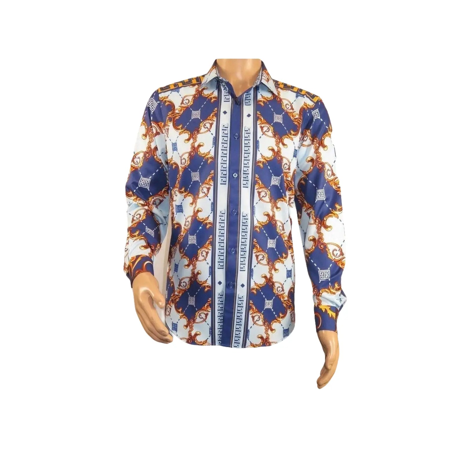 Men's Sports Shirt By Barocco Fashion Printed Long Sleeves Soft Feel ERS401 Blue - J.Valintin Men's Wear Legend - 99442