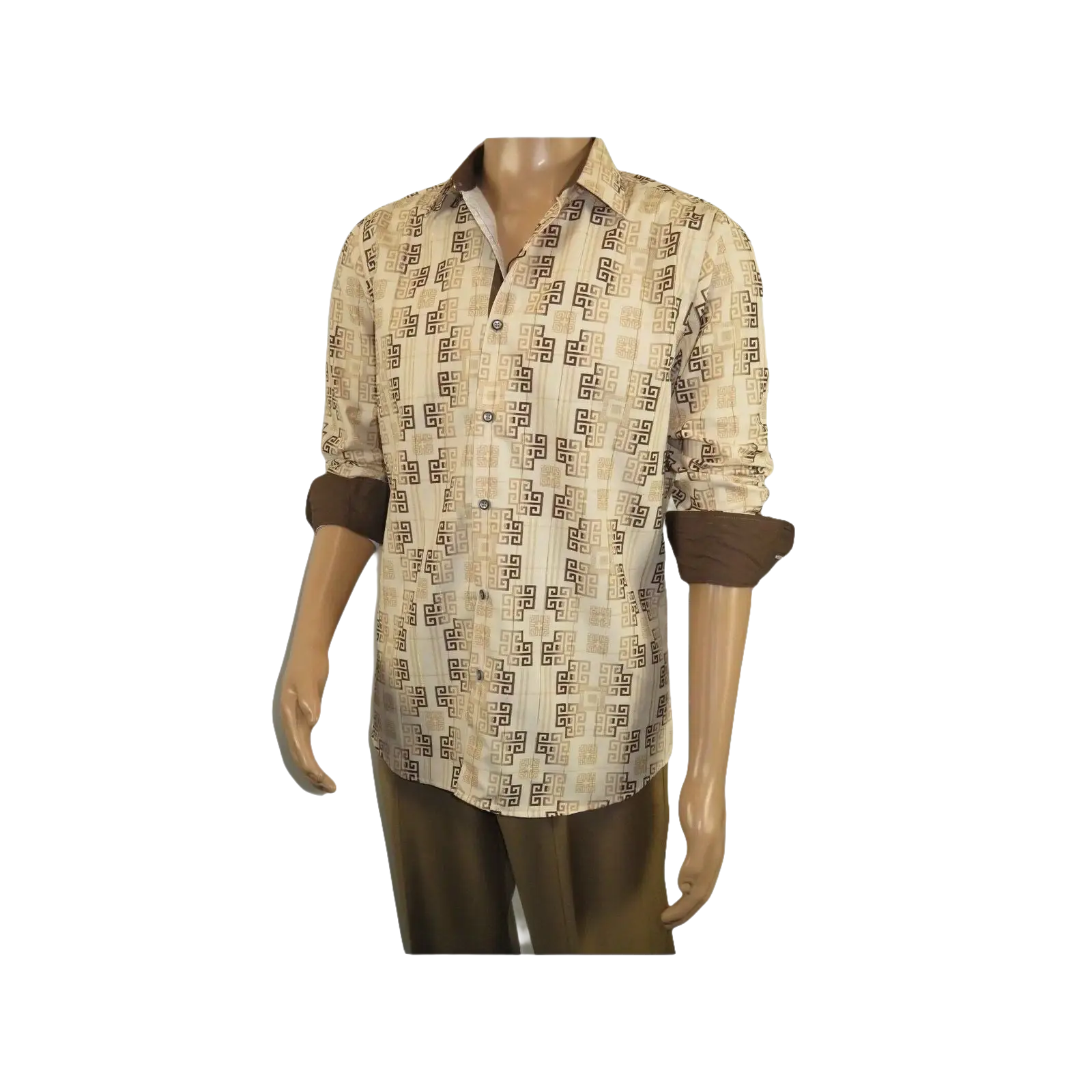 Mens Sports Shirt by DE - NIKO Long Sleeves Fashion Prints Soft Modal NK600 Khaki - J.Valintin Men's Wear Legend - 99407