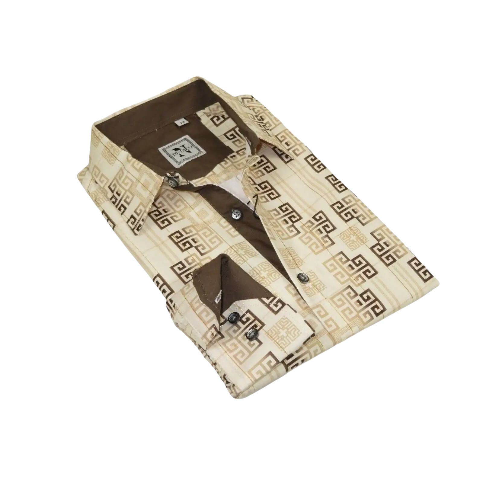 Mens Sports Shirt by DE - NIKO Long Sleeves Fashion Prints Soft Modal NK600 Khaki - J.Valintin Men's Wear Legend - 99407