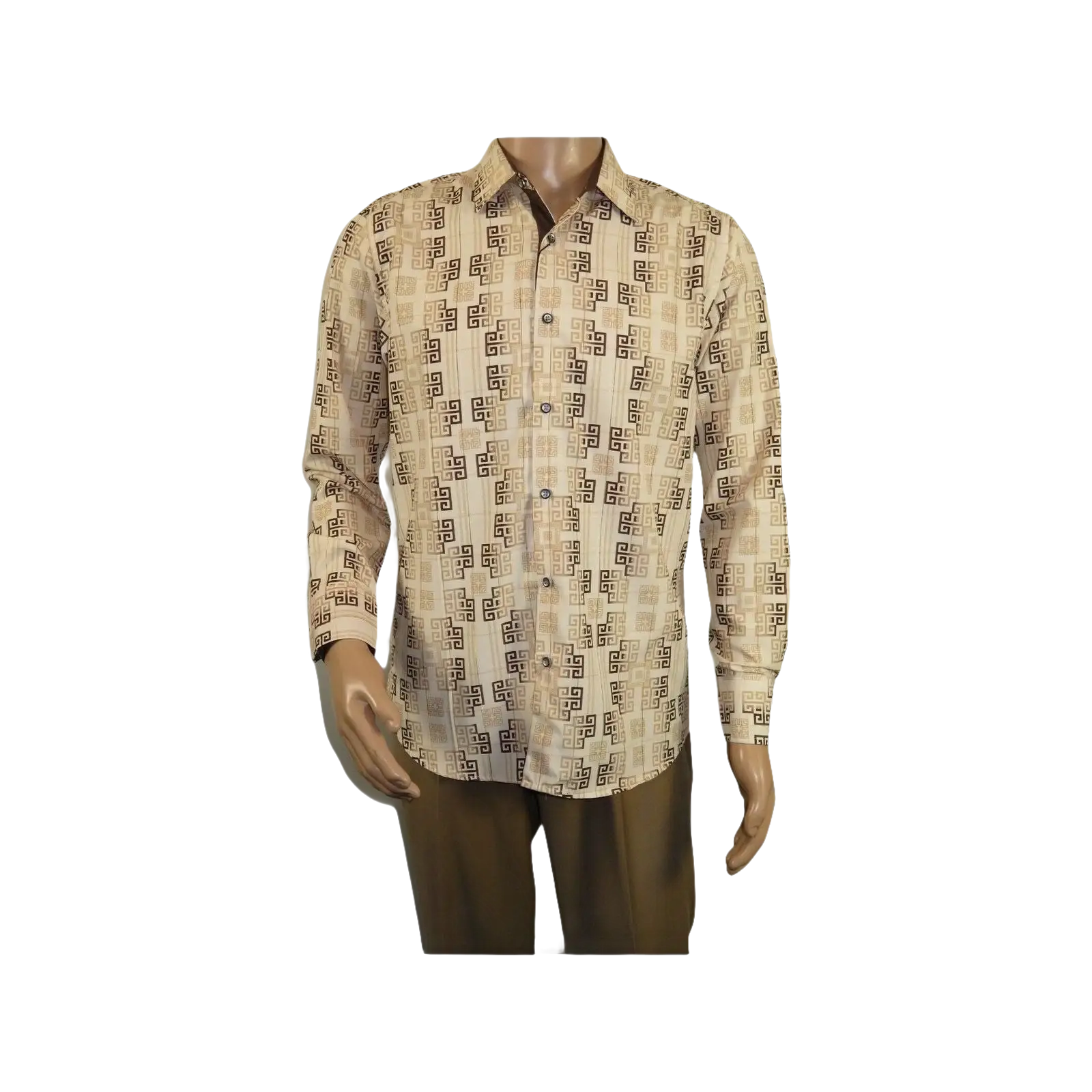 Mens Sports Shirt by DE - NIKO Long Sleeves Fashion Prints Soft Modal NK600 Khaki - J.Valintin Men's Wear Legend - 99407