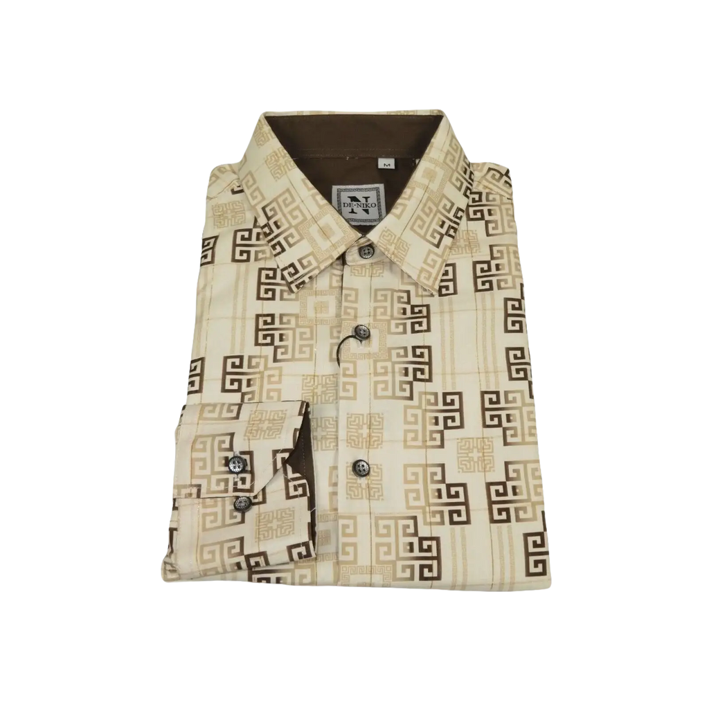 Mens Sports Shirt by DE - NIKO Long Sleeves Fashion Prints Soft Modal NK600 Khaki - J.Valintin Men's Wear Legend - 99407