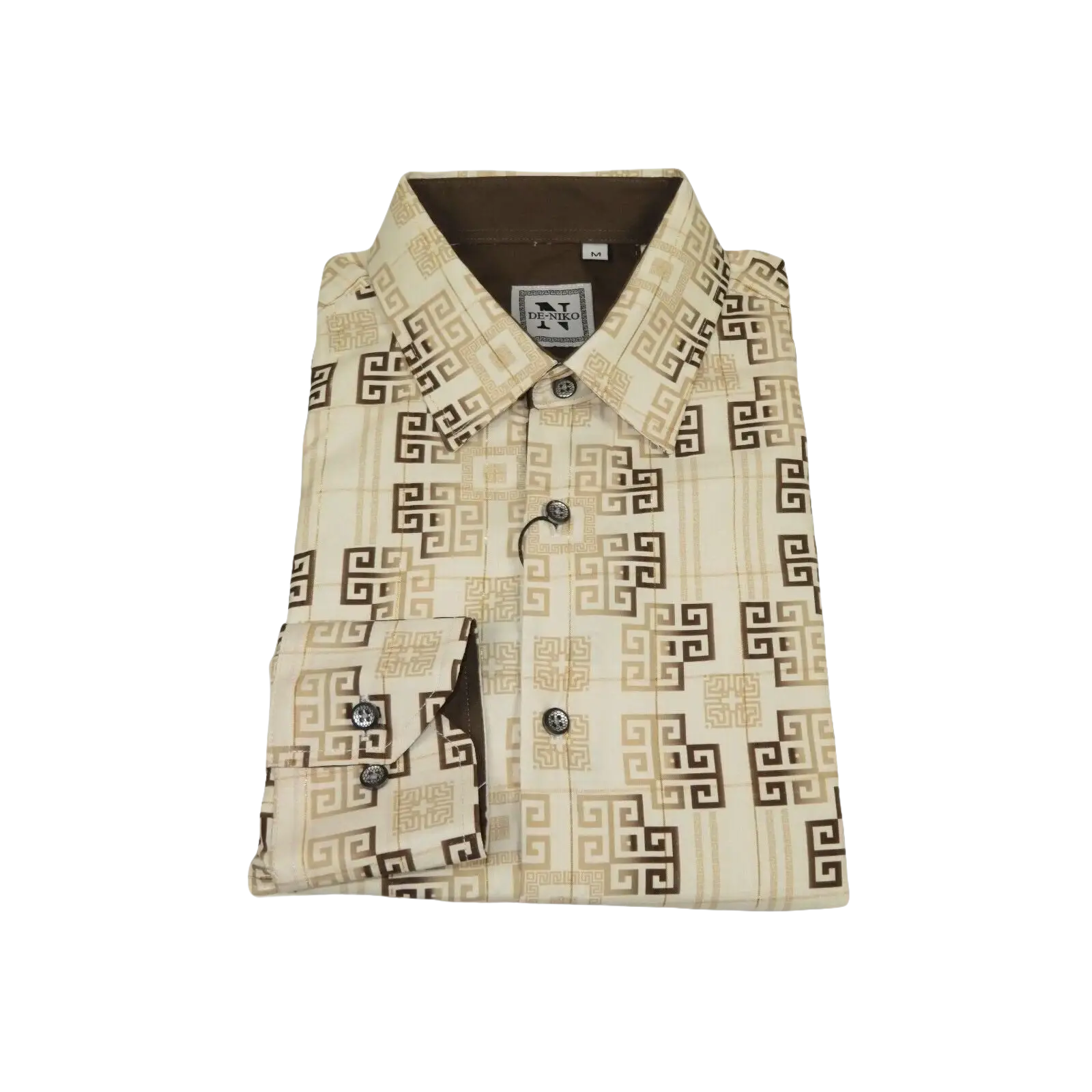 Mens Sports Shirt by DE - NIKO Long Sleeves Fashion Prints Soft Modal NK600 Khaki - J.Valintin Men's Wear Legend - 99407