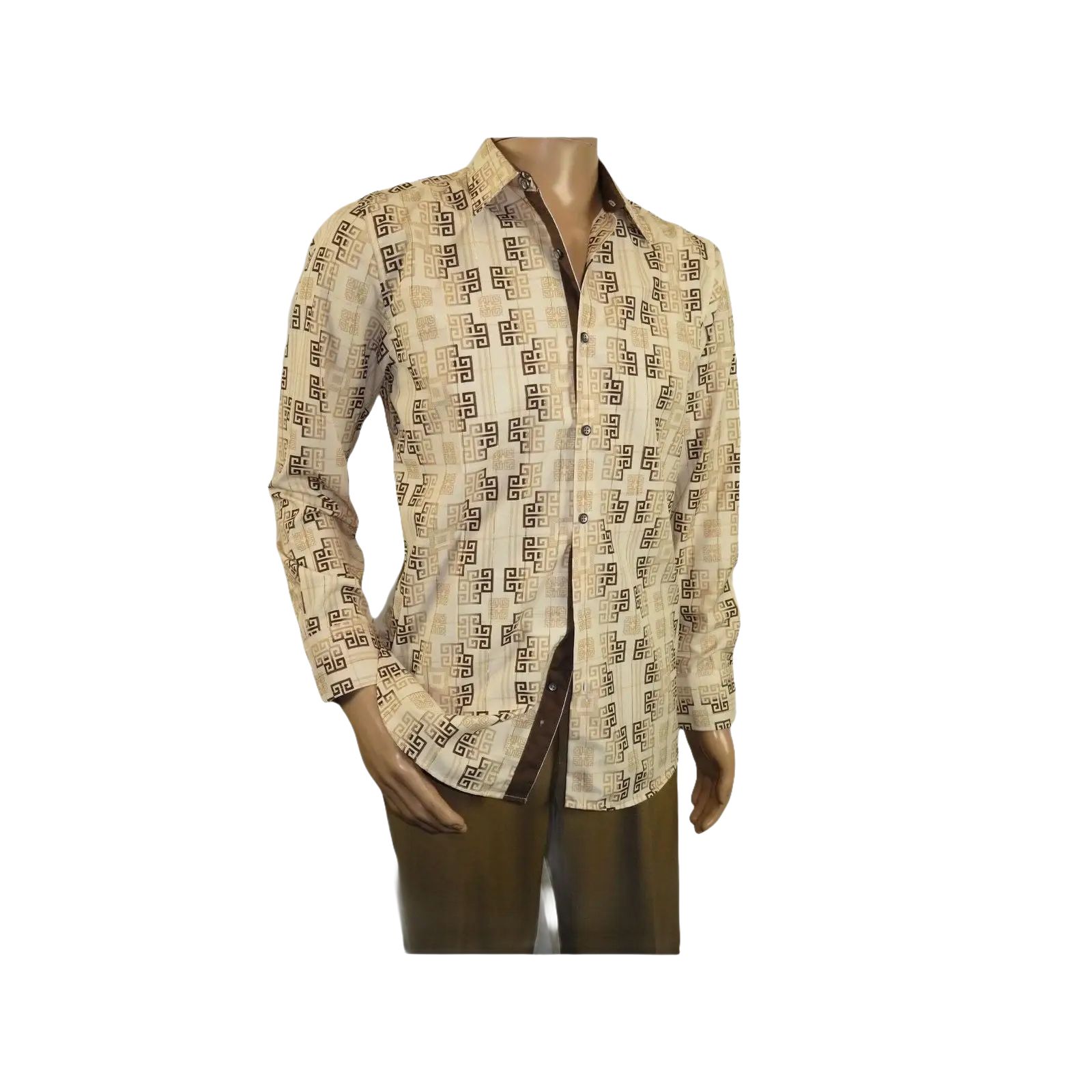Mens Sports Shirt by DE - NIKO Long Sleeves Fashion Prints Soft Modal NK600 Khaki - J.Valintin Men's Wear Legend - 99407