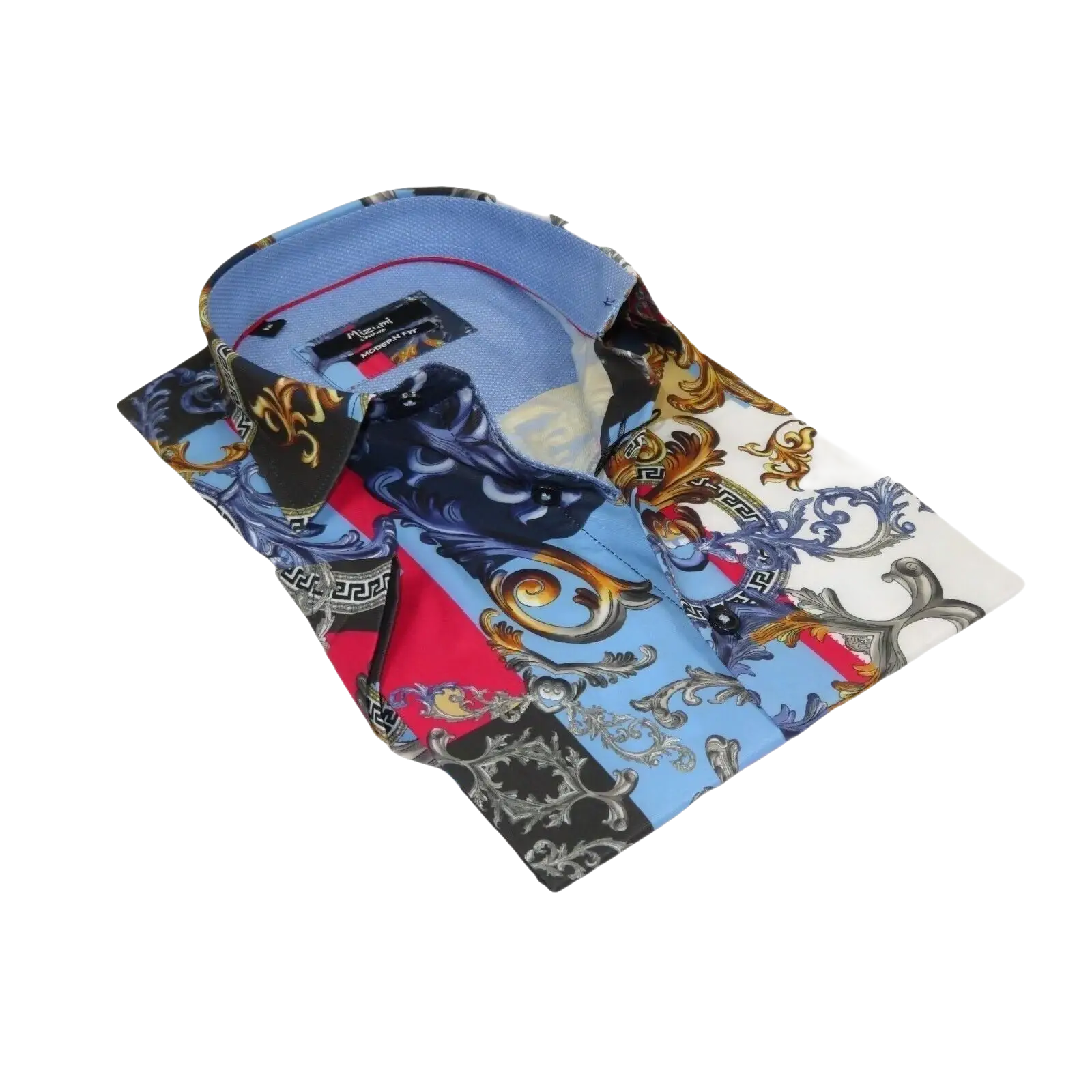 Men's Sports Shirt by MIZUMI Medallion Floral Printed Short Sleeves M647 Blue - J.Valintin Men's Wear Legend - 99154