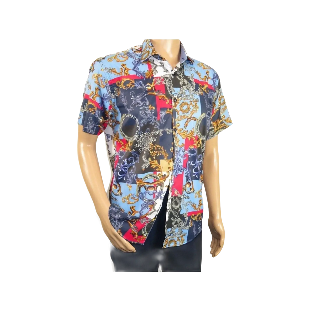 Men's Sports Shirt by MIZUMI Medallion Floral Printed Short Sleeves M647 Blue - J.Valintin Men's Wear Legend - 99154