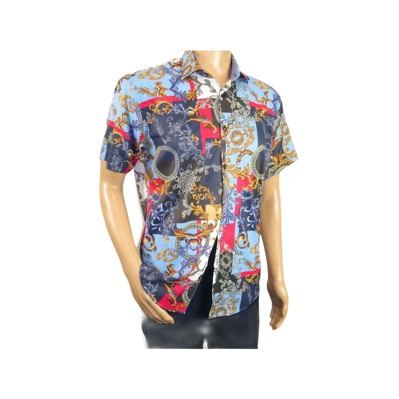 Men's Sports Shirt by MIZUMI Medallion Floral Printed Short Sleeves M647 Blue - J.Valintin Men's Wear Legend - 99154