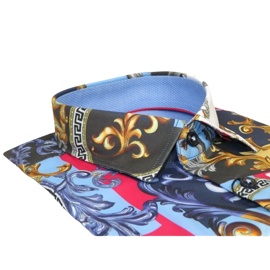 Men's Sports Shirt by MIZUMI Medallion Floral Printed Short Sleeves M647 Blue - J.Valintin Men's Wear Legend - 99154