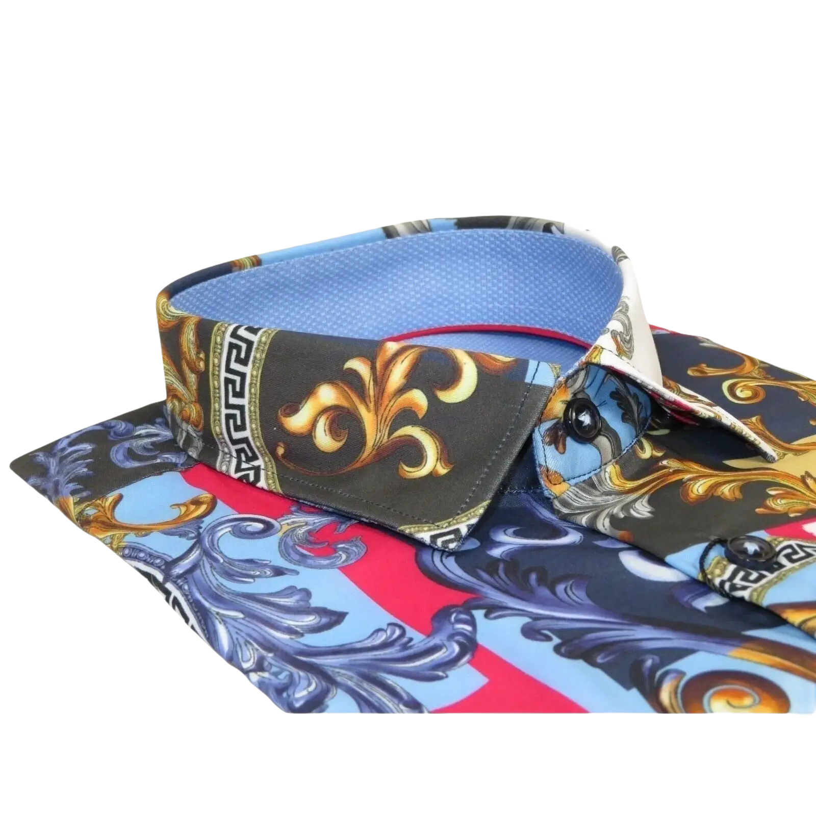 Men's Sports Shirt by MIZUMI Medallion Floral Printed Short Sleeves M647 Blue - J.Valintin Men's Wear Legend - 99154