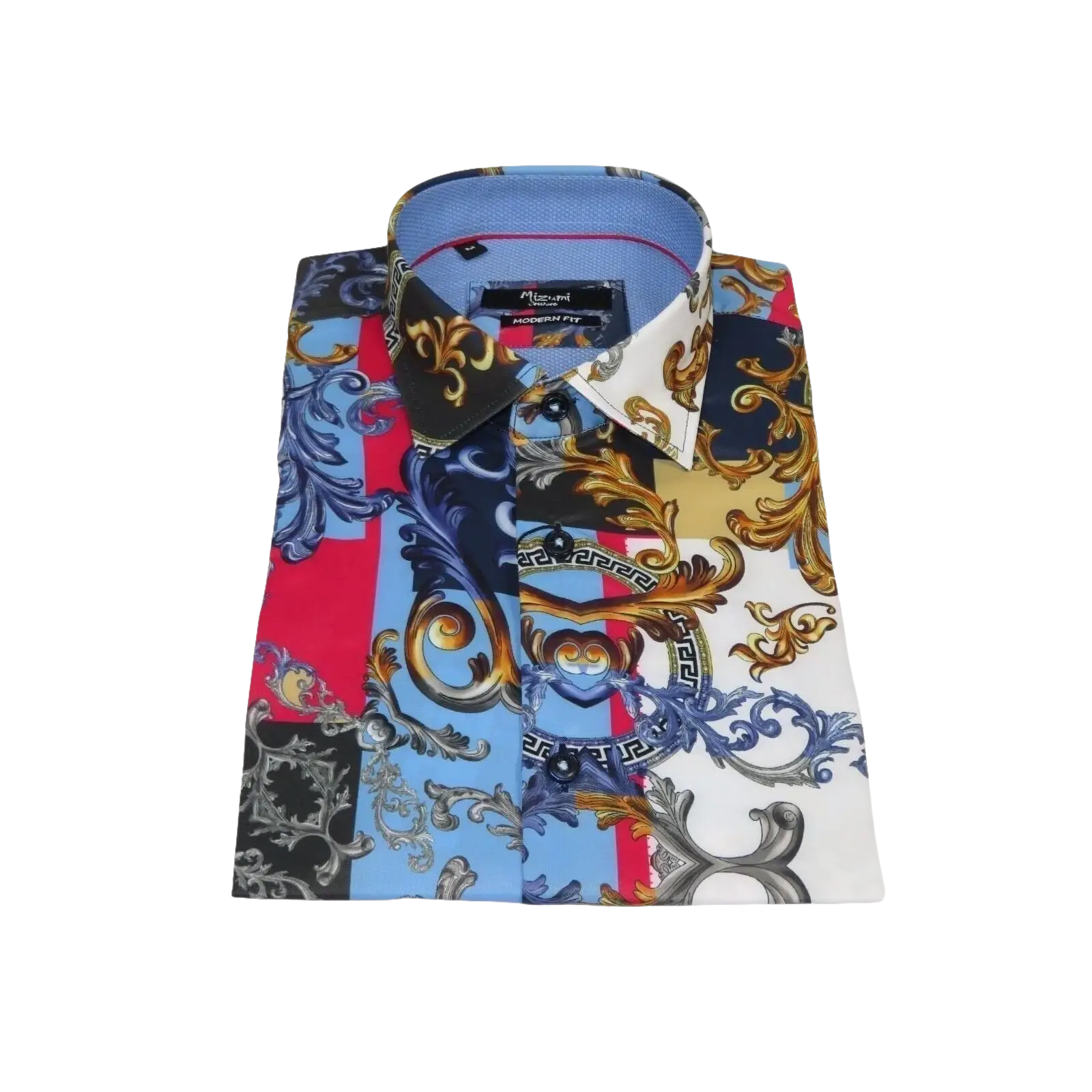Men's Sports Shirt by MIZUMI Medallion Floral Printed Short Sleeves M647 Blue - J.Valintin Men's Wear Legend - 99154