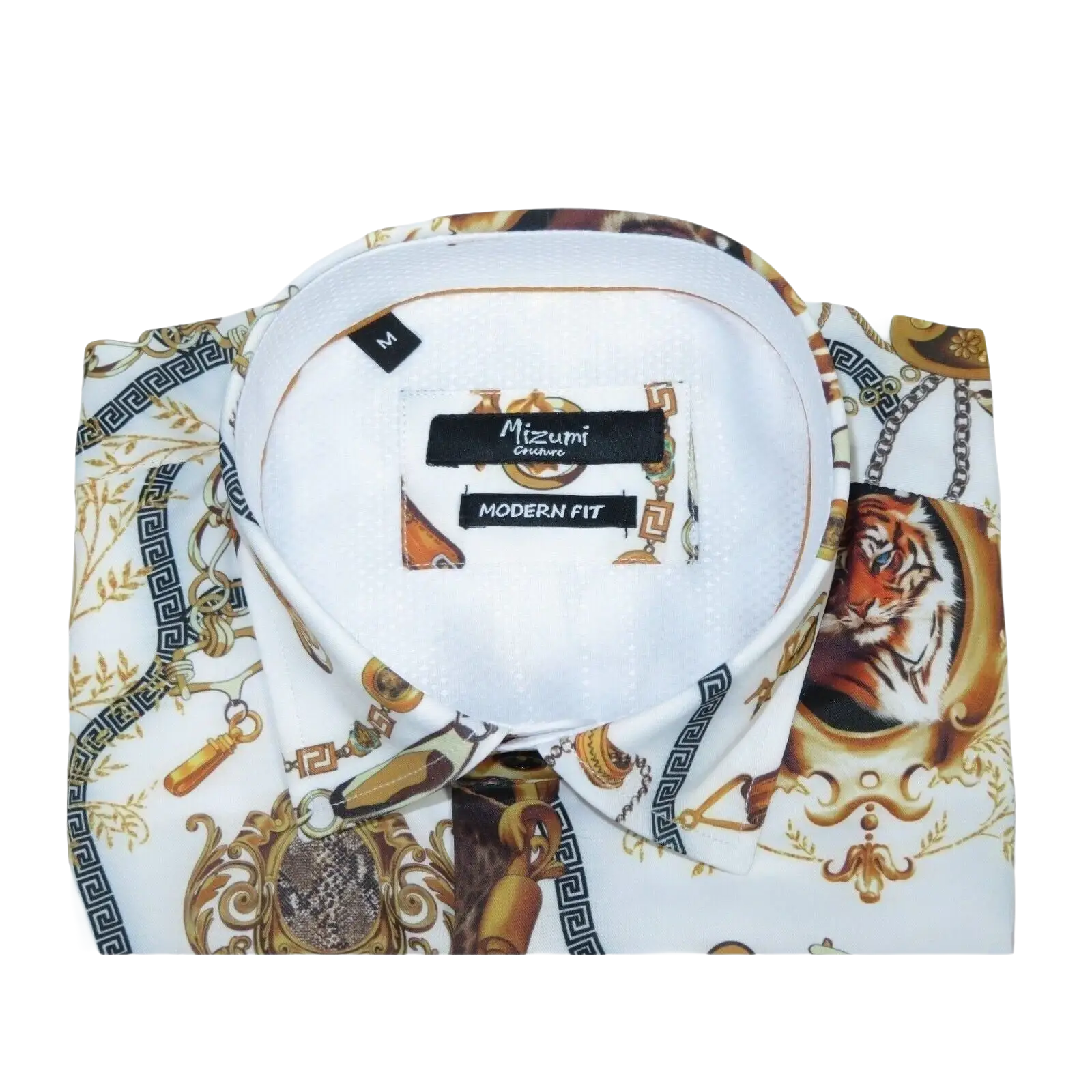Men's Sports Shirt by MIZUMI Medallion Floral Printed Short Sleeves M648 White - J.Valintin Men's Wear Legend - 99146