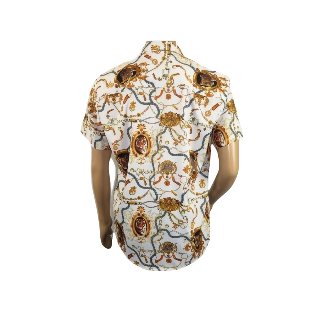 Men's Sports Shirt by MIZUMI Medallion Floral Printed Short Sleeves M648 White - J.Valintin Men's Wear Legend - 99146