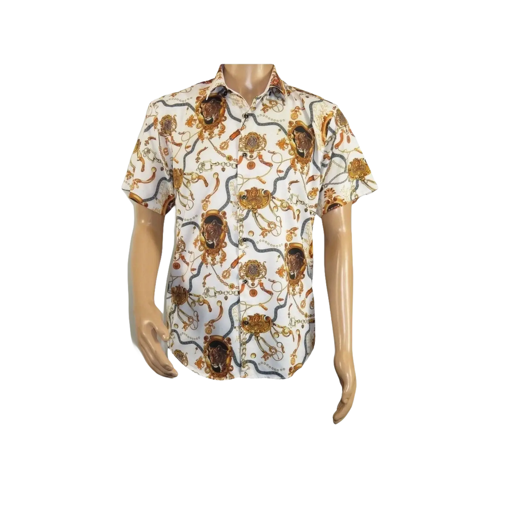 Men's Sports Shirt by MIZUMI Medallion Floral Printed Short Sleeves M648 White - J.Valintin Men's Wear Legend - 99146