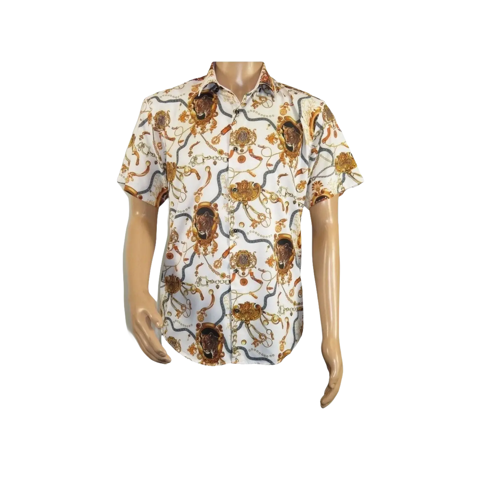 Men's Sports Shirt by MIZUMI Medallion Floral Printed Short Sleeves M648 White - J.Valintin Men's Wear Legend - 99146