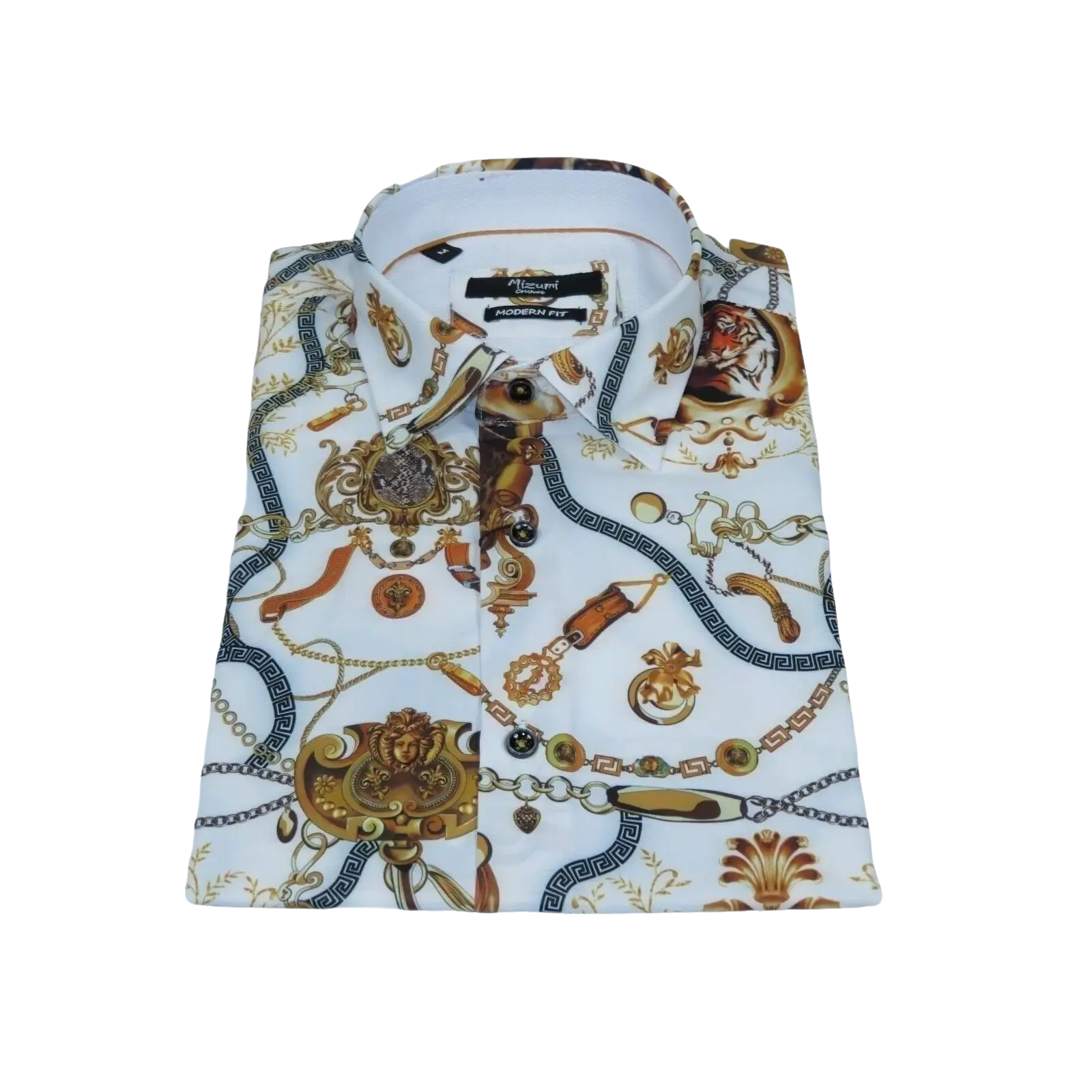 Men's Sports Shirt by MIZUMI Medallion Floral Printed Short Sleeves M648 White - J.Valintin Men's Wear Legend - 99146