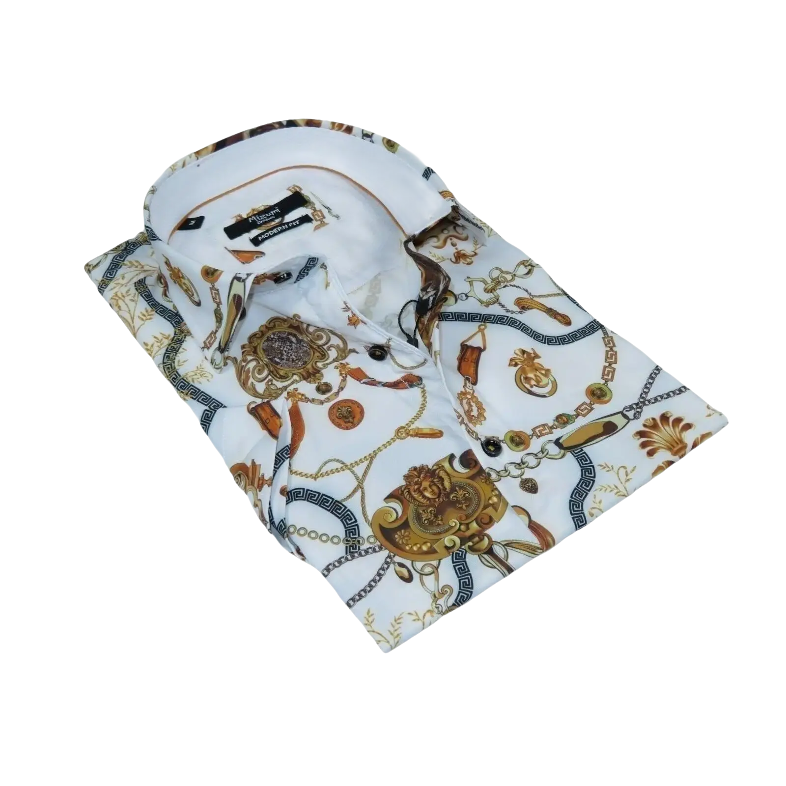 Men's Sports Shirt by MIZUMI Medallion Floral Printed Short Sleeves M648 White - J.Valintin Men's Wear Legend - 99146