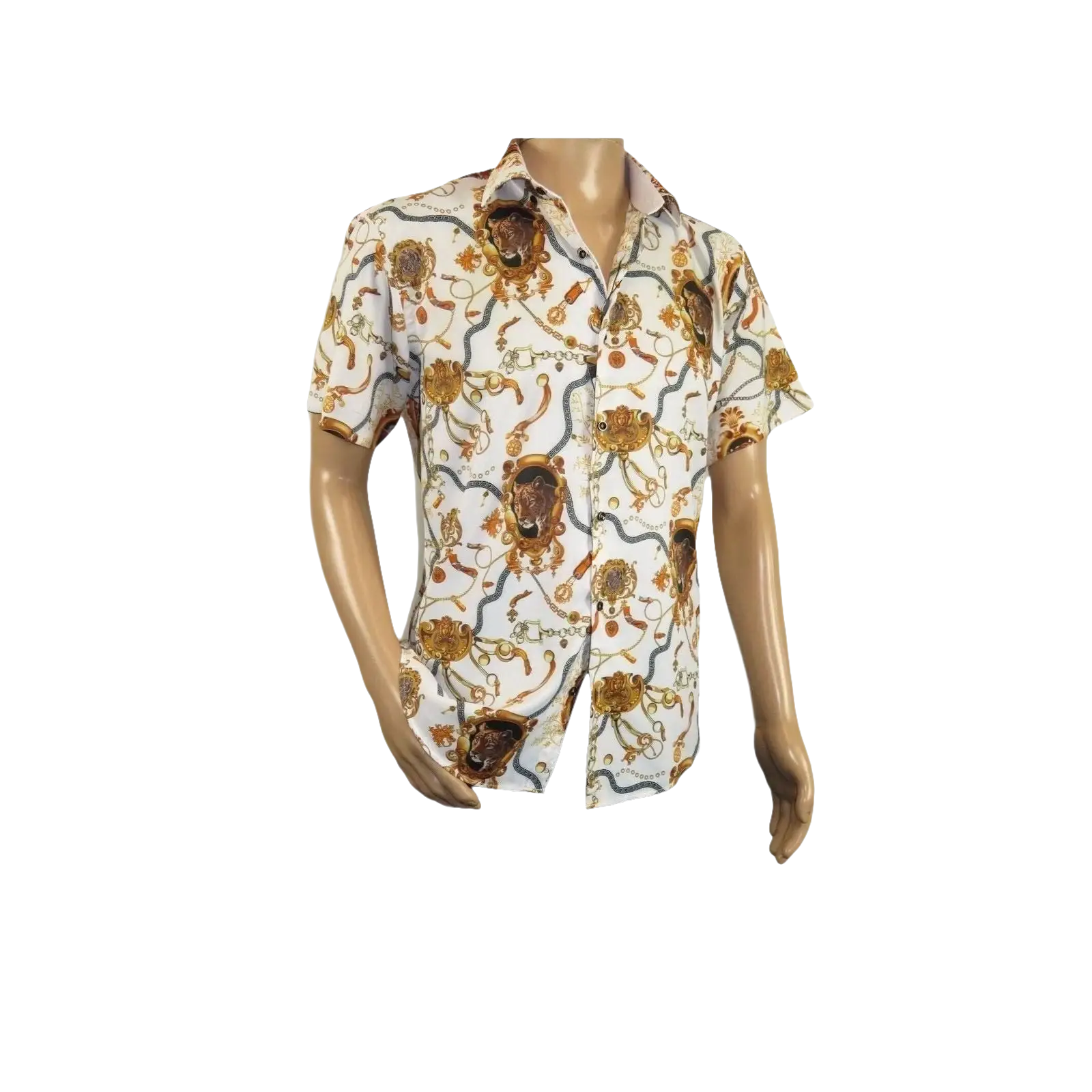 Men's Sports Shirt by MIZUMI Medallion Floral Printed Short Sleeves M648 White - J.Valintin Men's Wear Legend - 99146
