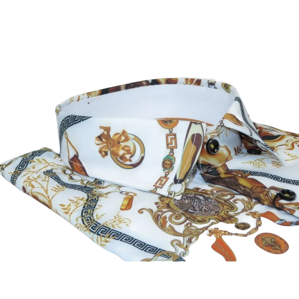 Men's Sports Shirt by MIZUMI Medallion Floral Printed Short Sleeves M648 White - J.Valintin Men's Wear Legend - 99146
