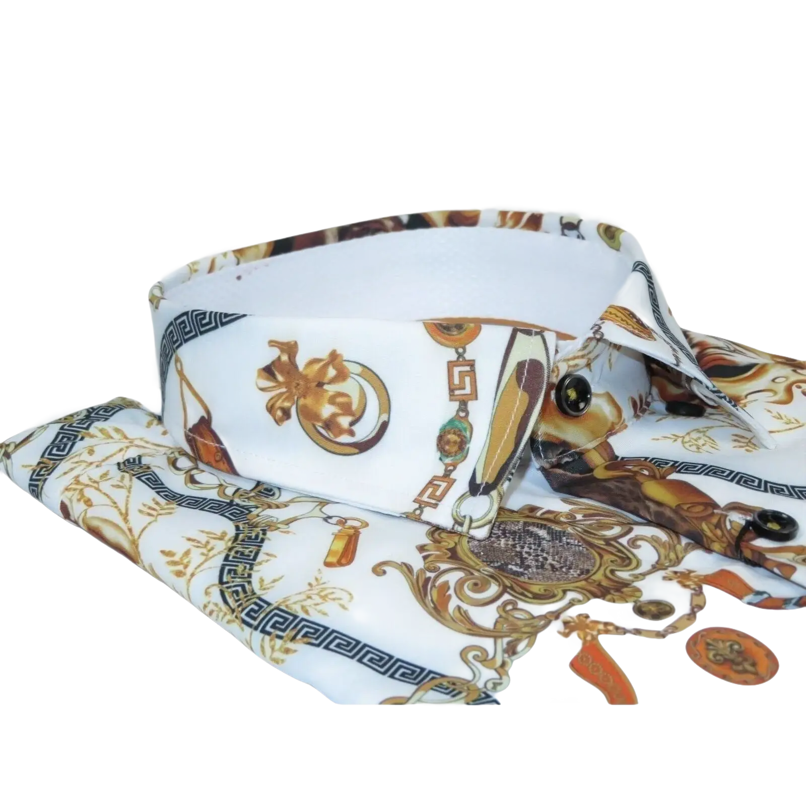 Men's Sports Shirt by MIZUMI Medallion Floral Printed Short Sleeves M648 White - J.Valintin Men's Wear Legend - 99146
