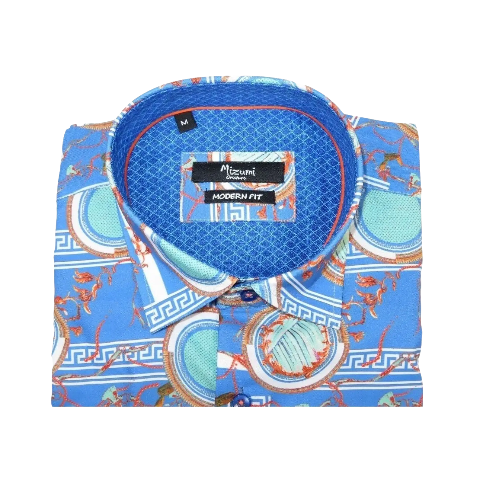 Men's Sports Shirt by MIZUMI Medallion Printed Soft Feel Short Sleeves M646 Blue - J.Valintin Men's Wear Legend - 99150