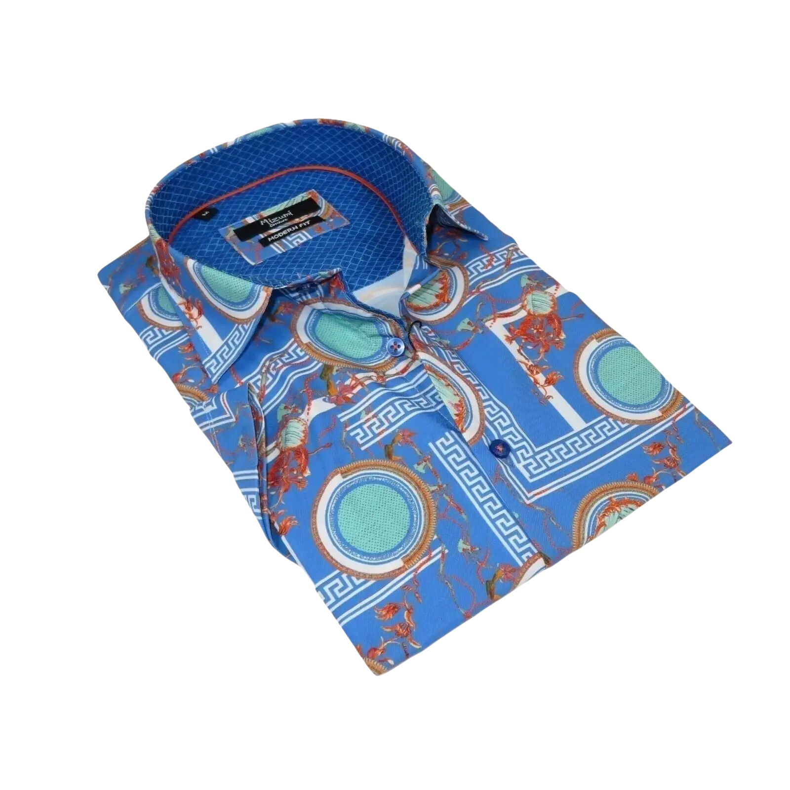 Men's Sports Shirt by MIZUMI Medallion Printed Soft Feel Short Sleeves M646 Blue - J.Valintin Men's Wear Legend - 99150