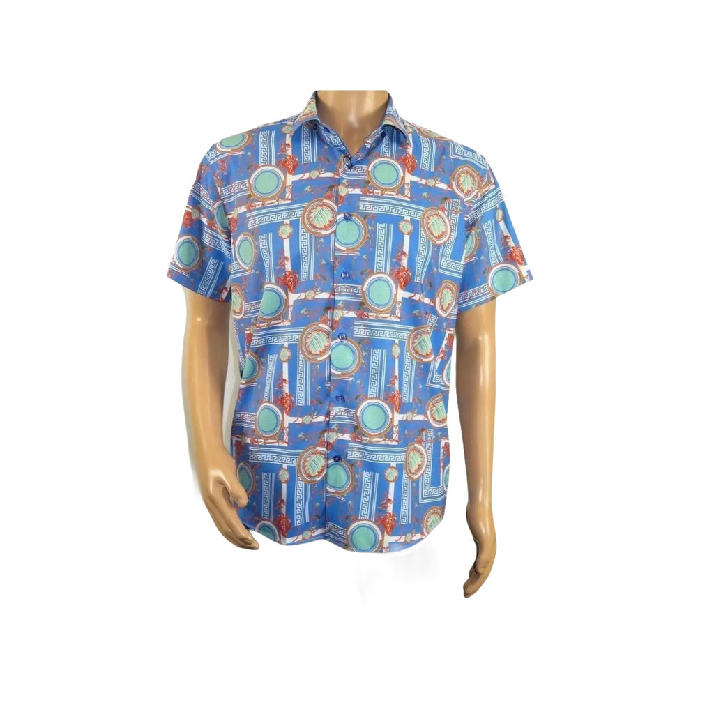 Men's Sports Shirt by MIZUMI Medallion Printed Soft Feel Short Sleeves M646 Blue - J.Valintin Men's Wear Legend - 99150