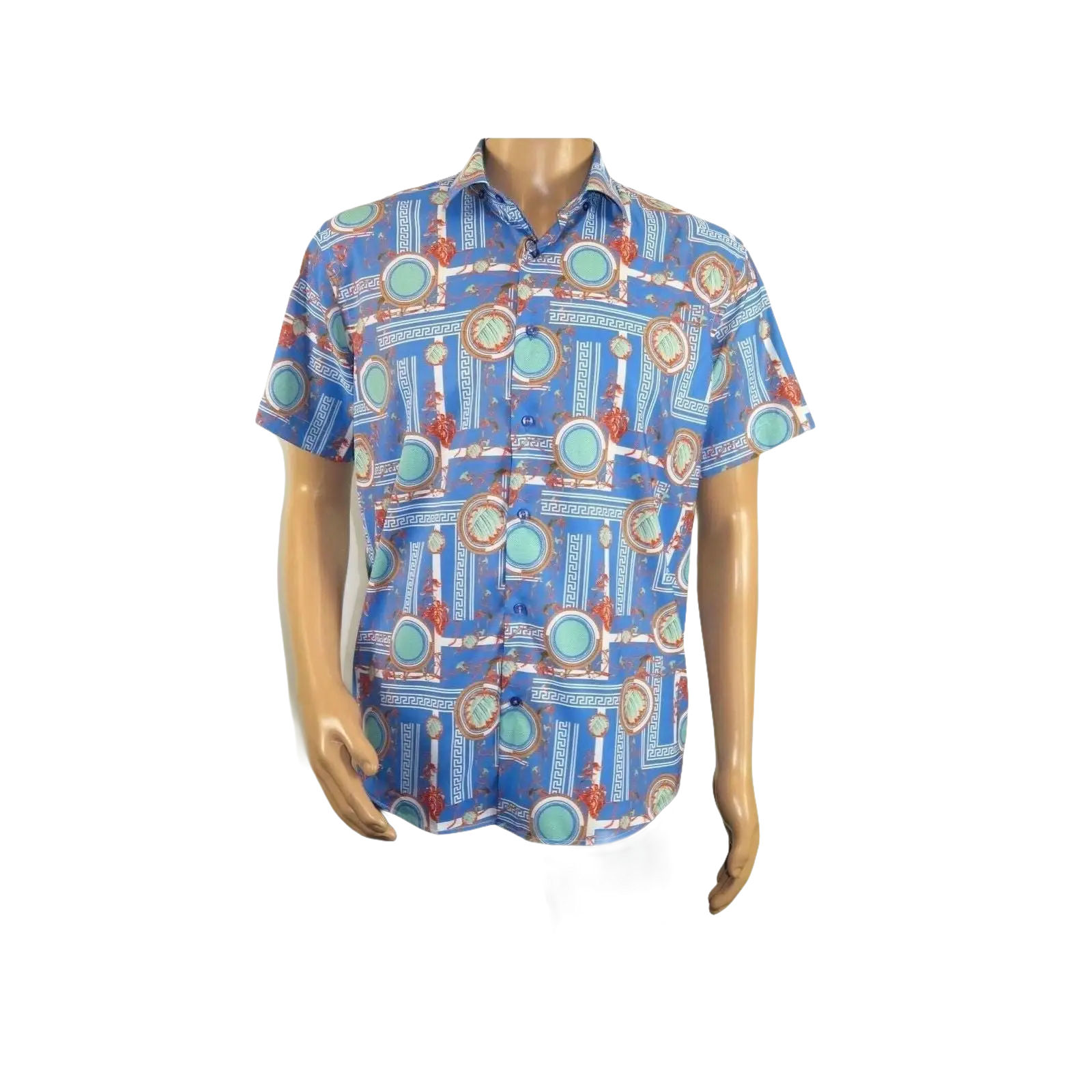 Men's Sports Shirt by MIZUMI Medallion Printed Soft Feel Short Sleeves M646 Blue - J.Valintin Men's Wear Legend - 99150
