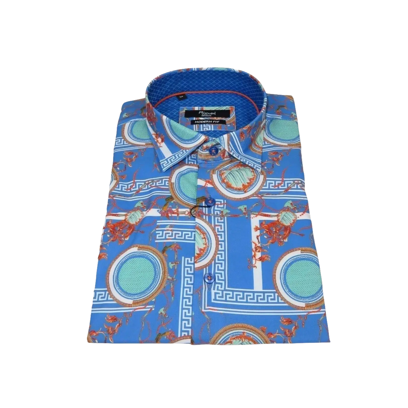 Men's Sports Shirt by MIZUMI Medallion Printed Soft Feel Short Sleeves M646 Blue - J.Valintin Men's Wear Legend - 99150