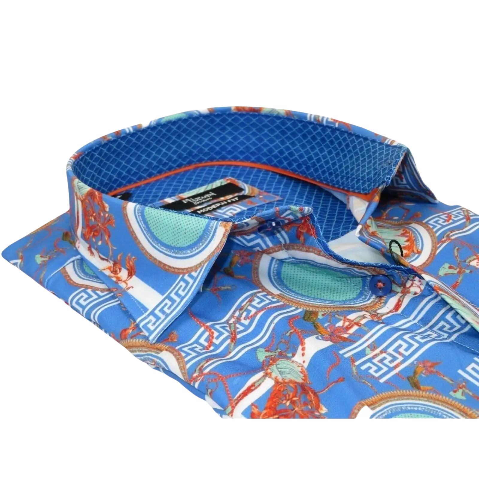 Men's Sports Shirt by MIZUMI Medallion Printed Soft Feel Short Sleeves M646 Blue - J.Valintin Men's Wear Legend - 99150