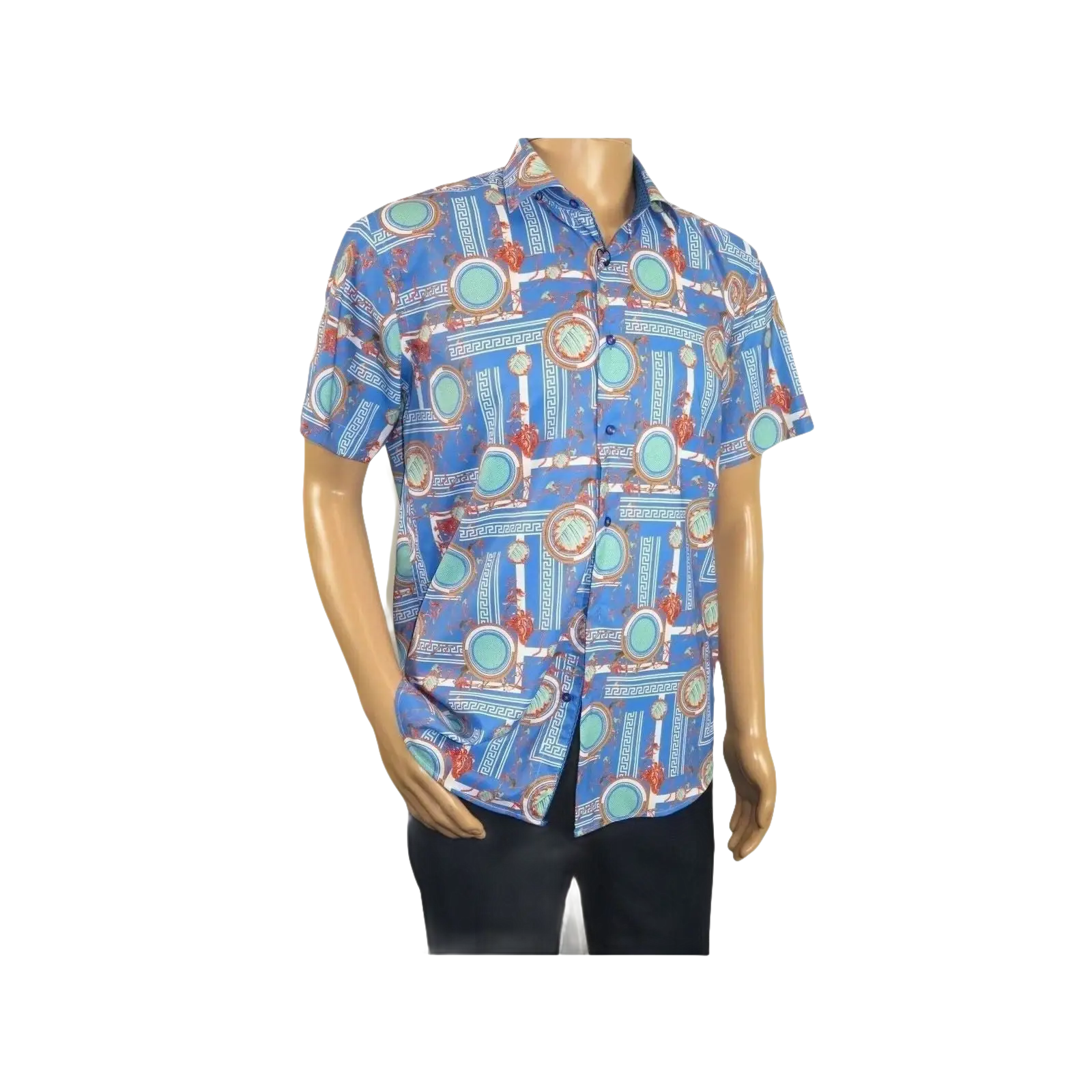 Men's Sports Shirt by MIZUMI Medallion Printed Soft Feel Short Sleeves M646 Blue - J.Valintin Men's Wear Legend - 99150