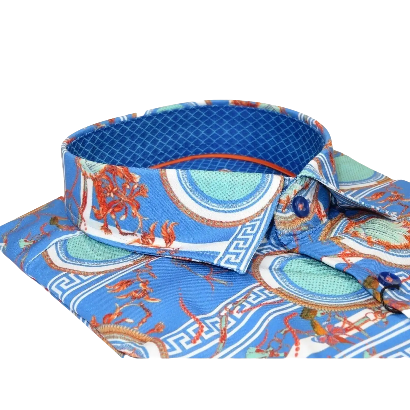 Men's Sports Shirt by MIZUMI Medallion Printed Soft Feel Short Sleeves M646 Blue - J.Valintin Men's Wear Legend - 99150