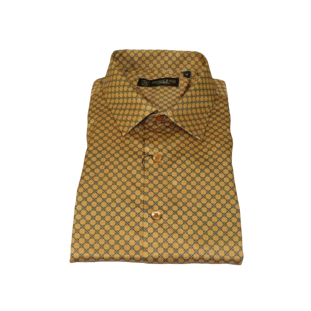 Men's Sports Shirt By Moderno Checker Fancy Long Sleeves MJLS - 890 Gold - J.Valintin Men's Wear Legend - MJLS - 890 Gold - M