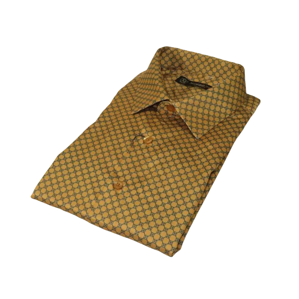 Men's Sports Shirt By Moderno Checker Fancy Long Sleeves MJLS - 890 Gold - J.Valintin Men's Wear Legend - MJLS - 890 Gold - M