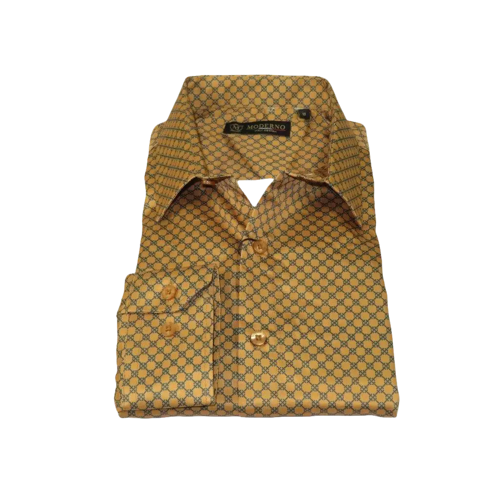 Men's Sports Shirt By Moderno Checker Fancy Long Sleeves MJLS - 890 Gold - J.Valintin Men's Wear Legend - MJLS - 890 Gold - M