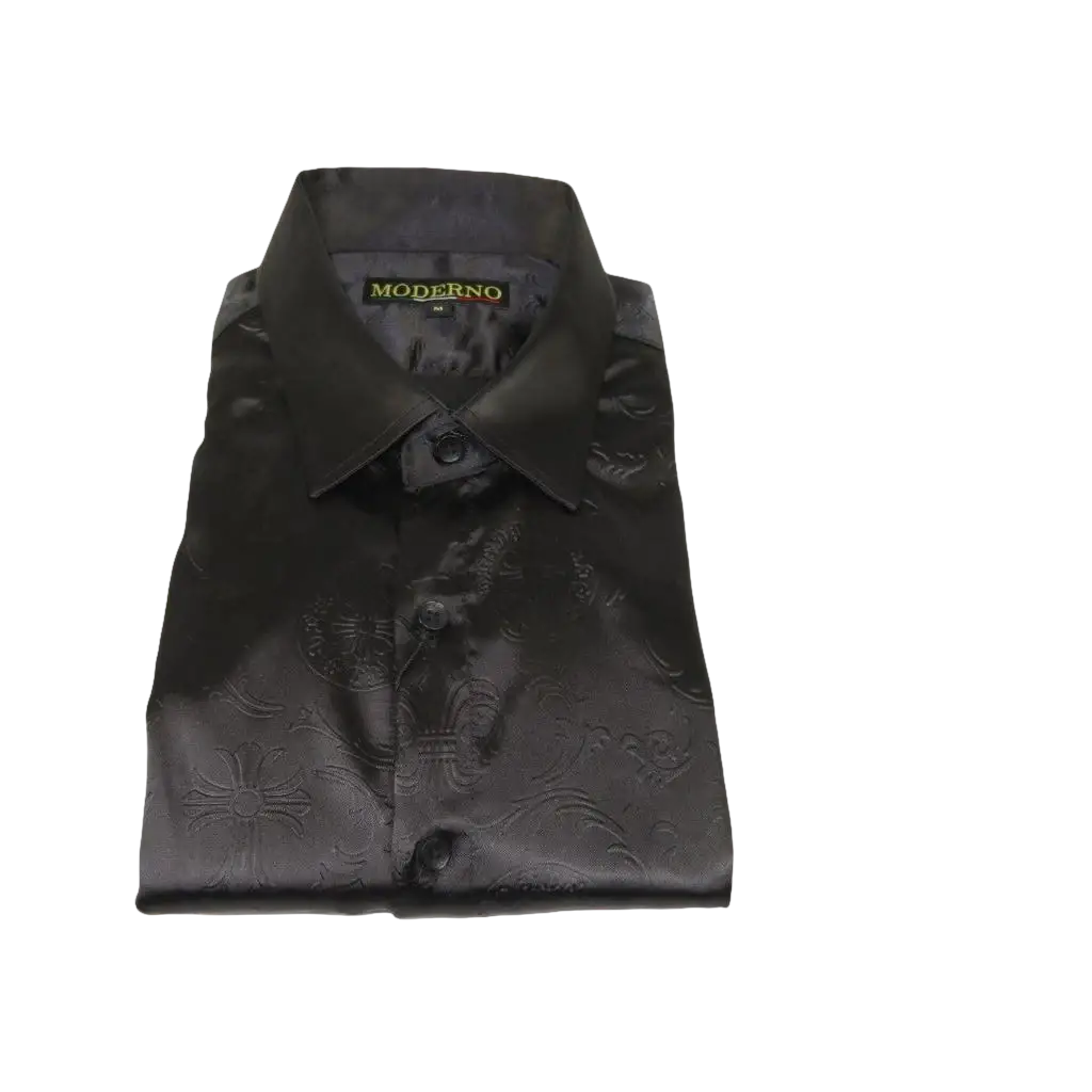 Men's Sports Shirt By Moderno Fancy Silky Satin Long Sleeves MJLS - 143 Black - J.Valintin Men's Wear Legend - MJLS - 143 Black - M