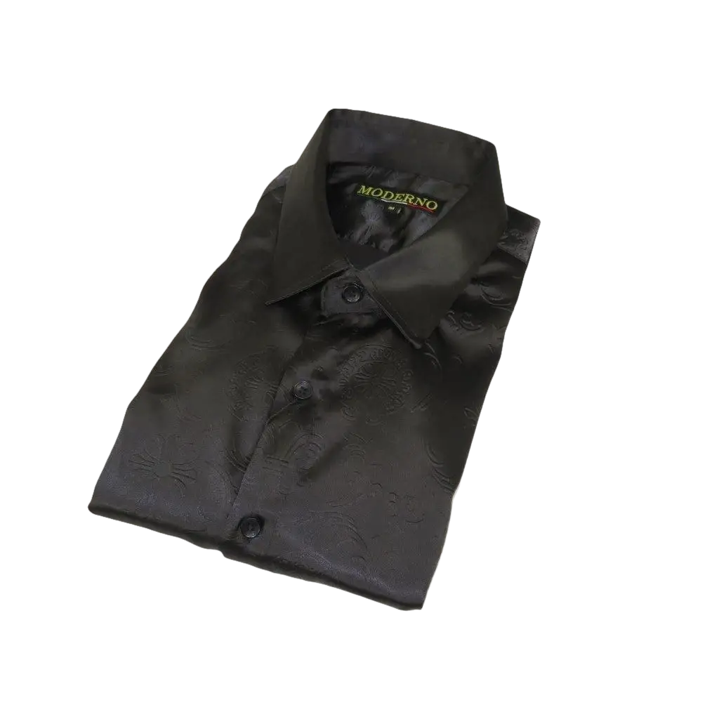 Men's Sports Shirt By Moderno Fancy Silky Satin Long Sleeves MJLS - 143 Black - J.Valintin Men's Wear Legend - MJLS - 143 Black - M