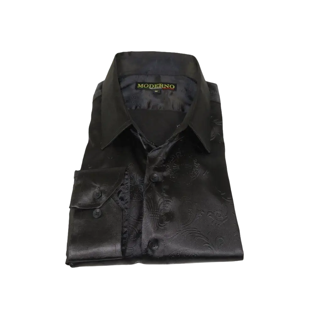 Men's Sports Shirt By Moderno Fancy Silky Satin Long Sleeves MJLS - 143 Black - J.Valintin Men's Wear Legend - MJLS - 143 Black - M