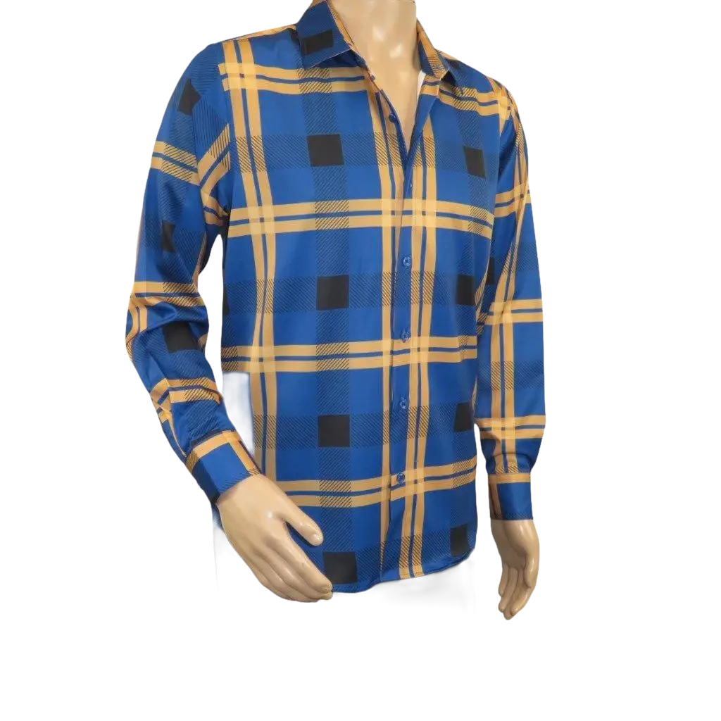 Men's Sports Shirt By Moderno Plaid Fancy Silky Long Sleeves MJLS - 810 Navy Blue - J.Valintin Men's Wear Legend - MJLS - 810 Navy - M