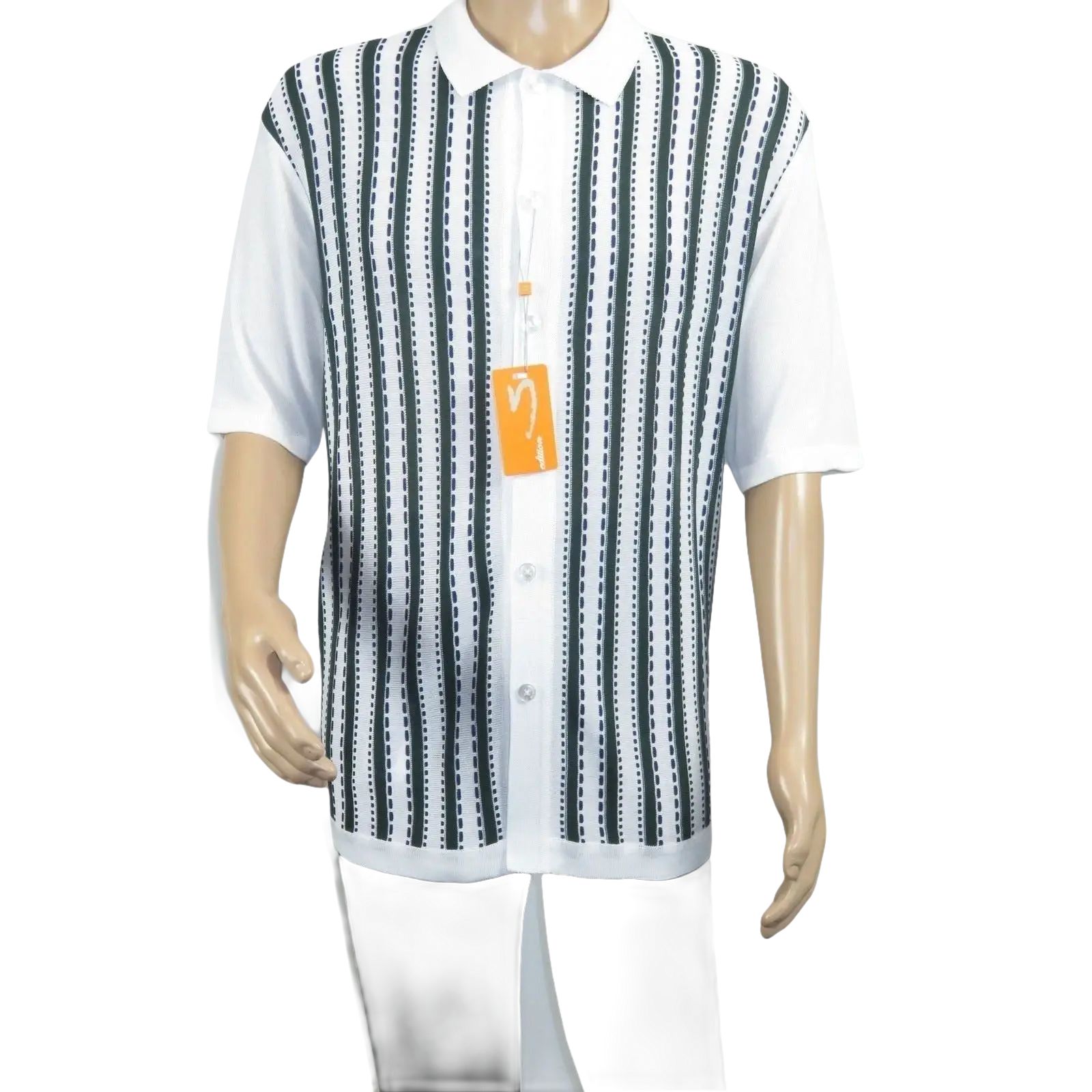 Men's Sports Shirt Knit by Silversilk Stacy Adams 6120 Black Navy Green Size XL - J.Valintin Men's Wear Legend - 7411